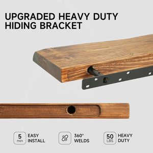 Ensemble de 2 <span class=keywords><strong>étagère</strong></span>s flottantes en bois massif de sapin finlandais de 24 pouces, <span class=keywords><strong>étagère</strong></span>s en bois naturel avec finition brune pour mur - Product Image 2