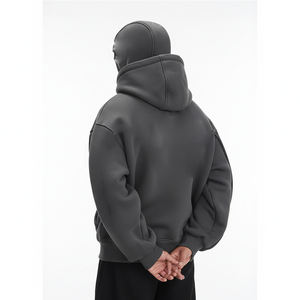 Sweat-shirt gris en tricot 600 g/m², broderie, fabrication, style Y2K, en gros, fermeture éclair, tapisserie, délavage acide, effet usé, pour hommes - Product Image 2