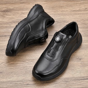 Men's Automatic Button Leather Walking Shoes Cowhide <b>Round</b> <b>Toe</b> Breathable Rubber Outsole Med <b>Heel</b> Height Comfortable Casual - Product Image 2
