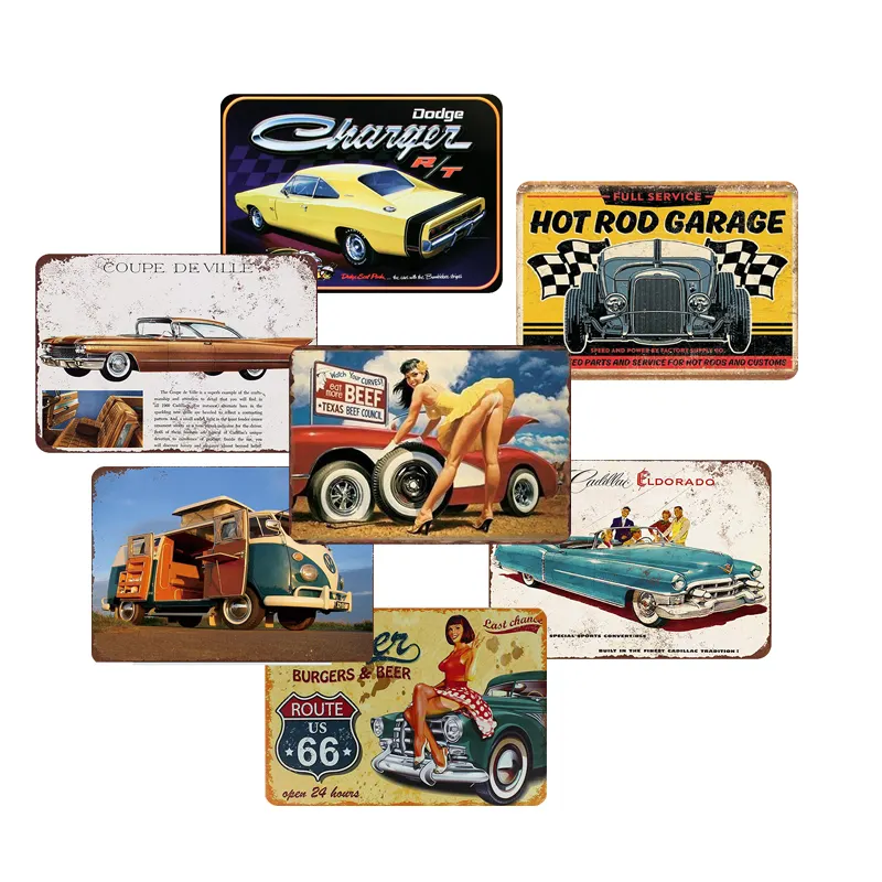 Old fashion vintage metal tin signs retro wall decorative custom made tin signs funny vintage car garage service tin signs