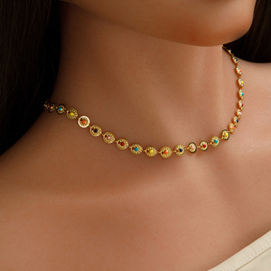 Collier soleil YF3423, nouveau, plaqué or 18 carats, étanche, sans ternissement, en acier inoxydable, été, hawaïen, coloré, émail coulant - Product Image 4