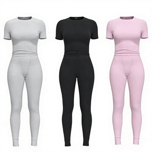 Set Loungewear Personalizzato in Due Pezzi per Donna, Comoda Maglietta in Cotone Modal a Costine <span class=keywords><strong>e</strong></span> Leggings, Completo Due Pezzi con Pantaloni, Abbigliamento Femminile - Product Image 2