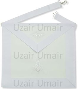 Tablier maçonnique avec compas carré brodé argenté, couleur blanche, accessoire formel à vendre, qualité supérieure, pour Maître de Loge Maçonnique - Product Image 5