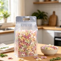 Sachet transparent à fond plat refermable avec fermeture éclair et trou de suspension, qualité alimentaire, pour pâtes, noix, bonbons et snacks