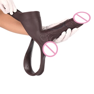 Wearable Black Color Realistic Hollow <b>Dildos</b> T-back Panty Strap on Silicone Penis Sleeve Extender Cock Enlarger Men Sex Toy - Product Image 3