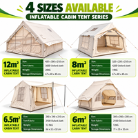 Tente de glamping gonflable 320x250x210cm avec 8 mètres carrés de surface au sol, grandes fenêtres et structure à poutres pneumatiques
