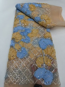 Ni. Ai thanh lịch đính cườm ren vải nặng tua ren sequin <span class=keywords><strong>Net</strong></span> ren váy cưới vải với đá - Product Image 4