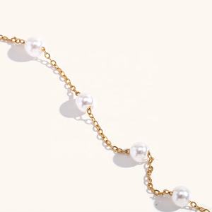 डिंगरान थोक फैशन पैर की उंगलियों के छल्ले स्टेनलेस स्टील सोने की प्लेटेड मोती फिंगर चेन - Product Image 3