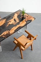 Table tendance en bois d'olivier et résine époxy quadrate complète - Table à manger et à thé en bois massif avec bloc de résine unique