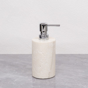 Wholesale Luxury Natural Travertine Stone Marble <strong>Ceramic</strong> Soap Dispenser Dish Bathroom Vanities <strong>Accessories</strong> Set - Product Image 5