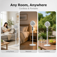 Ventilateur sur pied rechargeable en plastique 2026 avec télécommande, veilleuse LED, 12000 mAh, Type C, oscillant, pour l'été, la maison et l'extérieur