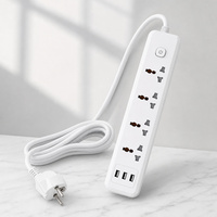 Multiprise industrielle universelle avec interrupteurs individuels et protection contre les surcharges, 5 prises CA et 3 ports USB, compatible prises US, UK, EU