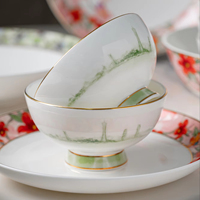 Pour PITO Luxury Design Ensemble d'assiettes à dîner en porcelaine osseuse en céramique avec bord doré maintenant arrivé-Kit de tasse inclus