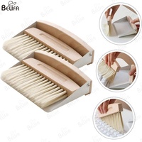 Portable naturel boisé Mini pelle à poussière et brosse ensemble Table de bureau petit métal pelle à poussière brosse de nettoyage Table balayeuse Combo