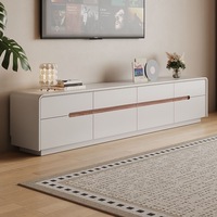 Mueble de TV Moderno de Lujo en Madera Sólida con Luces LED y Mesa de Centro con Cajones, Diseño Flotante de Última Moda para Sala de Estar