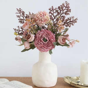 <b>Artificial</b> <b>Bouquet</b> Dried Flower Pink Coffee Orange Plastic Silk High Simulation Home Decor Living Room Desktop Ornament - Product Image 1