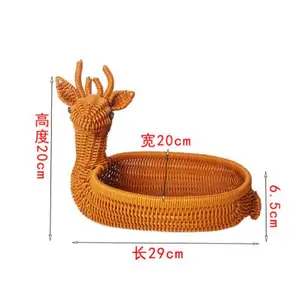 Cesta de mimbre hecha a mano con diseño de ciervo, pato, ardilla, Cisne, animal, fruta