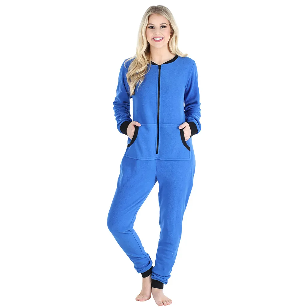 Jumpsuit Piyama Wanita, Piyama Bulu Tidak Berkaki Warna Solid Onesie