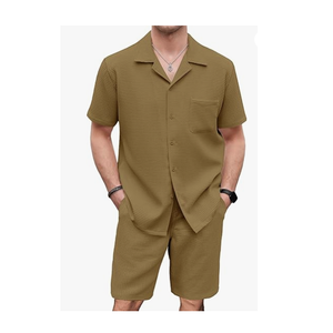 Wholesale Summer <b>Short</b> Sets for Men Plus Size 2-Piece Cotton Casual Streetwear Velour Woven With Embroidered Technics - Product Image 2