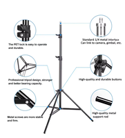 Support de téléphone portable pliable, trépied extensible 2m pour smartphone avec anneau lumineux