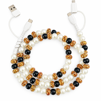 Kabel Pengisi Daya Ponsel 4 in 1 Motif Leopard Berhias Mutiara Hitam USB Type C Multi Charging Cable Kabel Transfer Data