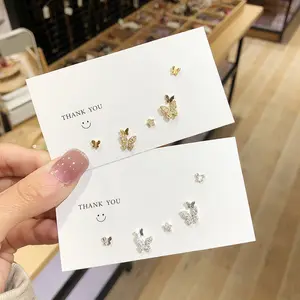 Go Party 5Pcs/Set Earrings S925 Silver Needle Stud Earrings Set Crystal Rhinestone Diamond Butterfly Star Stud Earrings Sets