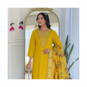 Ensemble Kurti en Rayonne Brodé pour Femme, Séchage Rapide, Toutes Saisons, avec Bas et Dupatta – Tenue Ethnique Élégante pour Tenue Décontractée ou Festive - Product Image 1
