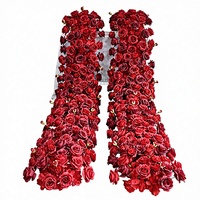 Bande de fleurs artificielles en soie rouge pour chemin de table d'événements, décoration de toile de fond de mariage, arrangement floral extérieur, guirlande florale pour arche