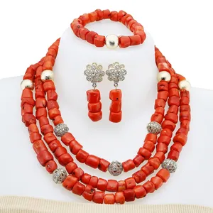 Coral Beads Jewelry Set African Traditional Wedding Jewelry Fashion Women Necklace Bracelet Jewelry Sets Costume Accessories