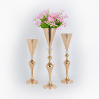 Vase à fleurs en fer doré, supports en métal en forme de trompette pour centre de table, vase à fleurs en métal doré pour mariage, salle à manger, décoration de la maison