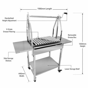 Barbecue argentin manuel en acier inoxydable de qualité supérieure, hauteur réglable, poignée à manivelle, charbon de bois, 3-5 personnes, facile à assembler - Product Image 2