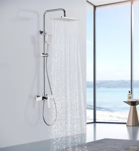 Fabricant laiton chromé ensemble de douche à effet pluie avec 3 sorties mitigeur de douche salle de bain système de douche à effet pluie de luxe mural