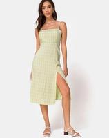 Robe mi-longue à carreaux sauge Robe une pièce pour femme