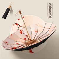 Parapluie pliant vintage à 16 baleines, noir enduit, imprimé numériquement, double usage soleil et pluie, pour femme, protection solaire