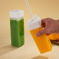 Bouteille carrée en PET de 400 ml et 500 ml avec couvercle blanc et paille réutilisable pour impression sérigraphique – Contenant en plastique pour smoothies, café, sodas