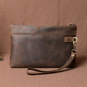 Factory Custom Genuine Leather Clutch Bag <b>Men</b> <b>Pouch</b> for iPad Handbag Leather Brown Clutch Wallet - Product Image 2