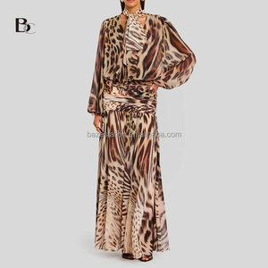 Alta qualità all'ingrosso personalizzato OEM/ODM fabbrica elegante <span class=keywords><strong>Chiffon</strong></span> animale leopardato stampa a <span class=keywords><strong>manica</strong></span> <span class=keywords><strong>lunga</strong></span> Maxi abito donna - Product Image 1