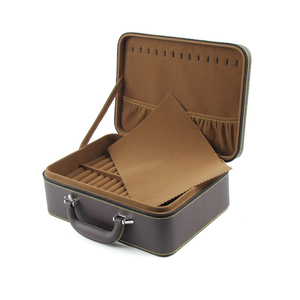 Coffre de rangement en bois fait main avec serrure, tiroir en bois PU, présentoir haut de gamme doré, grande boîte de rangement de voyage à 3 niveaux pour bijoux - Product Image 1