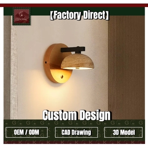 Applique murale de chevet GOLDKING en bois de chêne avec abat-jour en travertin beige, fabrication OEM ODM directe d'usine - Product Image 1