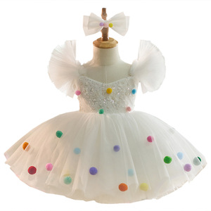 Boutique Robe de soirée princesse pour filles Robe <span class=keywords><strong>tutu</strong></span> blanche à manches bouffantes avec <span class=keywords><strong>pois</strong></span> colorés Robes d'anniversaire de demoiselle d'honneur - Product Image 5