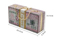 Sac à main de luxe pour femme, pochette bandoulière en strass et diamants, motif dollar, sac à bandoulière en cristal pour billets USD