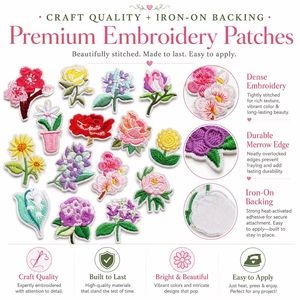 Prêts à expédier : Écussons brodés thermocollants ou à coudre, motifs floraux (Rose, Pivoine, Lotus, Lys, Tournesol, Œillet, Trèfle) - Product Image 2