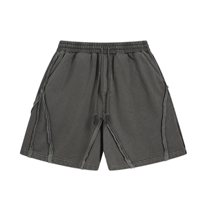 400GSM Pantalones cortos de calle casuales de peso pesado con paneles cosidos y ajuste de cordón - Product Image 1