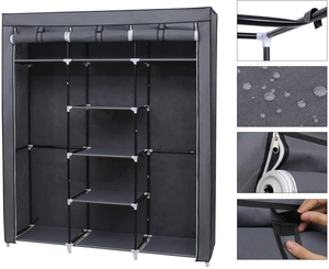 Armoire pliable en tissu non tissé avec 2 tringles de suspension, placard portable pour vêtements - Product Image 3