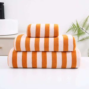 Ensemble de serviettes absorbantes épaisses pour adultes en polaire corail à larges rayures, douces et non pelucheuses, pour le visage et usage domestique - Product Image 3