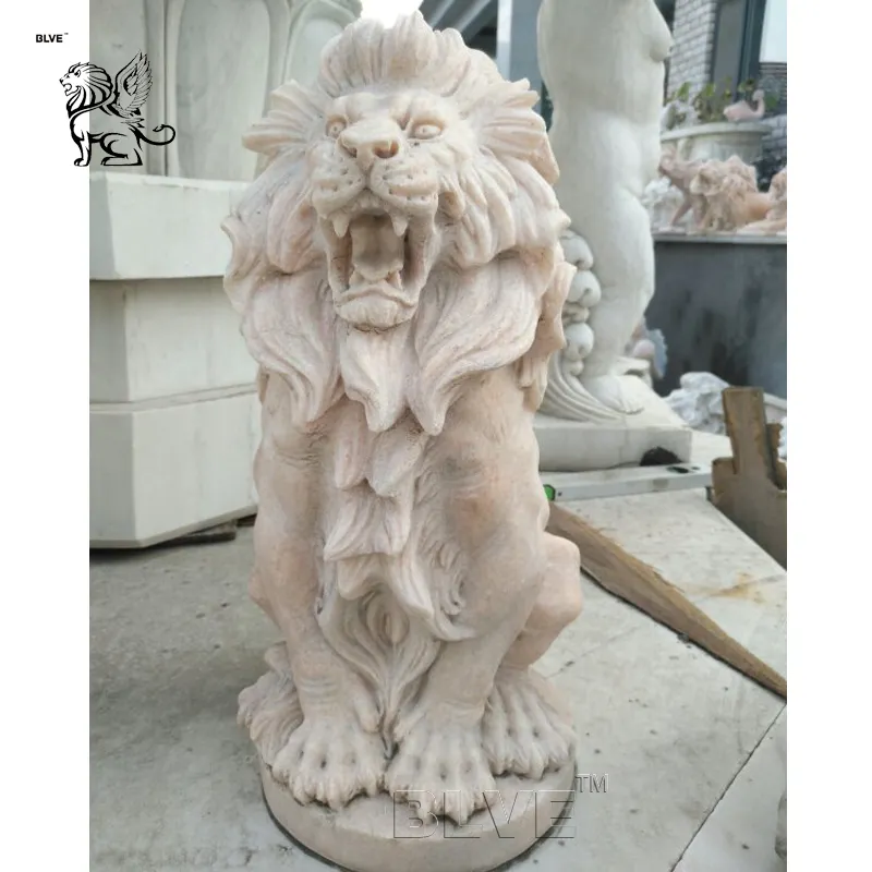 Ukuran hidup batu alam hewan taman marmer singa patung patung untuk luar ruangan