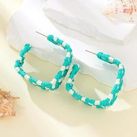 SDELL tissé à la main Style bohème fleur raphia boucles d'oreilles coloré en forme de C rotin goujon accessoires à la mode pour cadeau