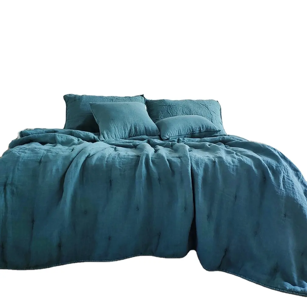 hot sale simple quilt comfortable linen solid color super soft large bedspread comforter quilt for home hotel
