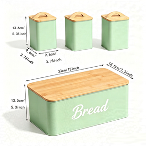 Set di Contenitori per Pane e Dispensa di Grandi Dimensioni con Coperchio <span class=keywords><strong>in</strong></span> Bambù, Tagliere e Scatole Metalliche per Conservazione del Pane - Product Image 3