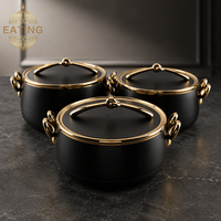 Ensemble de 3 chauffe-plats Royal Matte Gold Hot Pot 2L 2.5L 3L avec poignées noires pour l'Aïd, l'Iftar, les buffets, la restauration et les événements familiaux